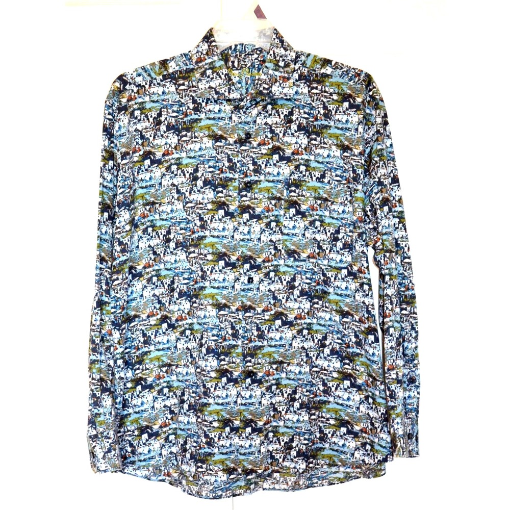 Alan Flusser Shirt Men's XL Digital Wild Colorful Button Down Long Sleeves‎